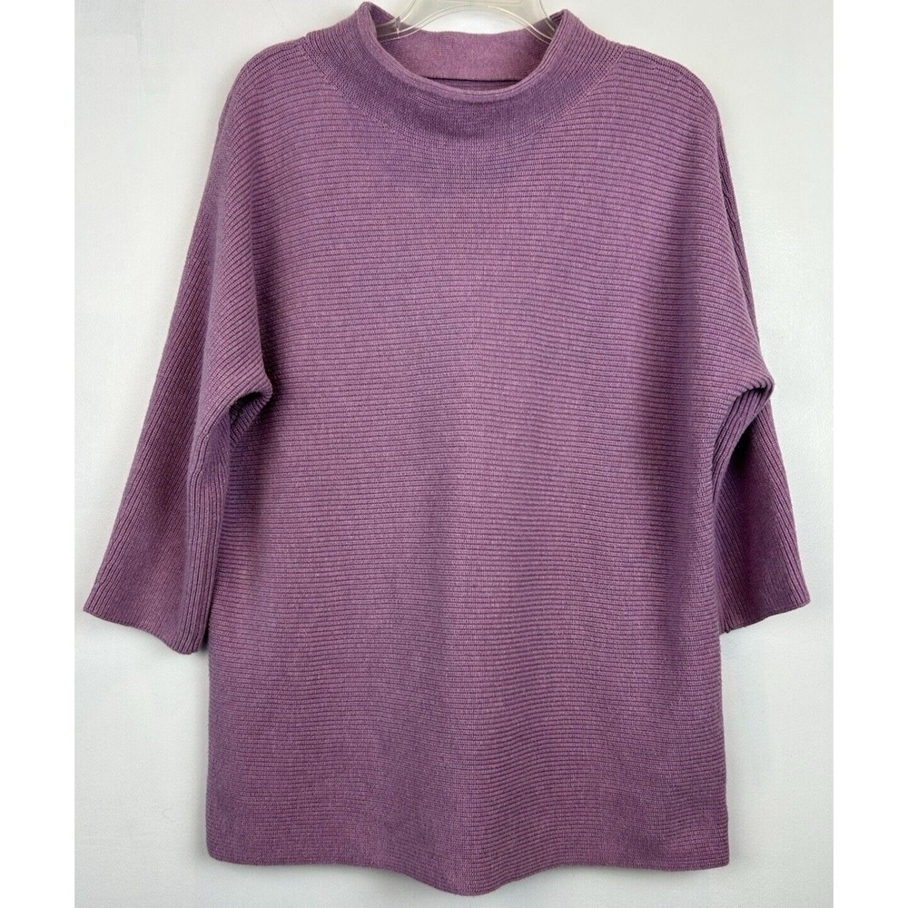 Lands End Sweater Womans XL Purple Mock Neck Dolman Sleeve Tunic Knit 18
